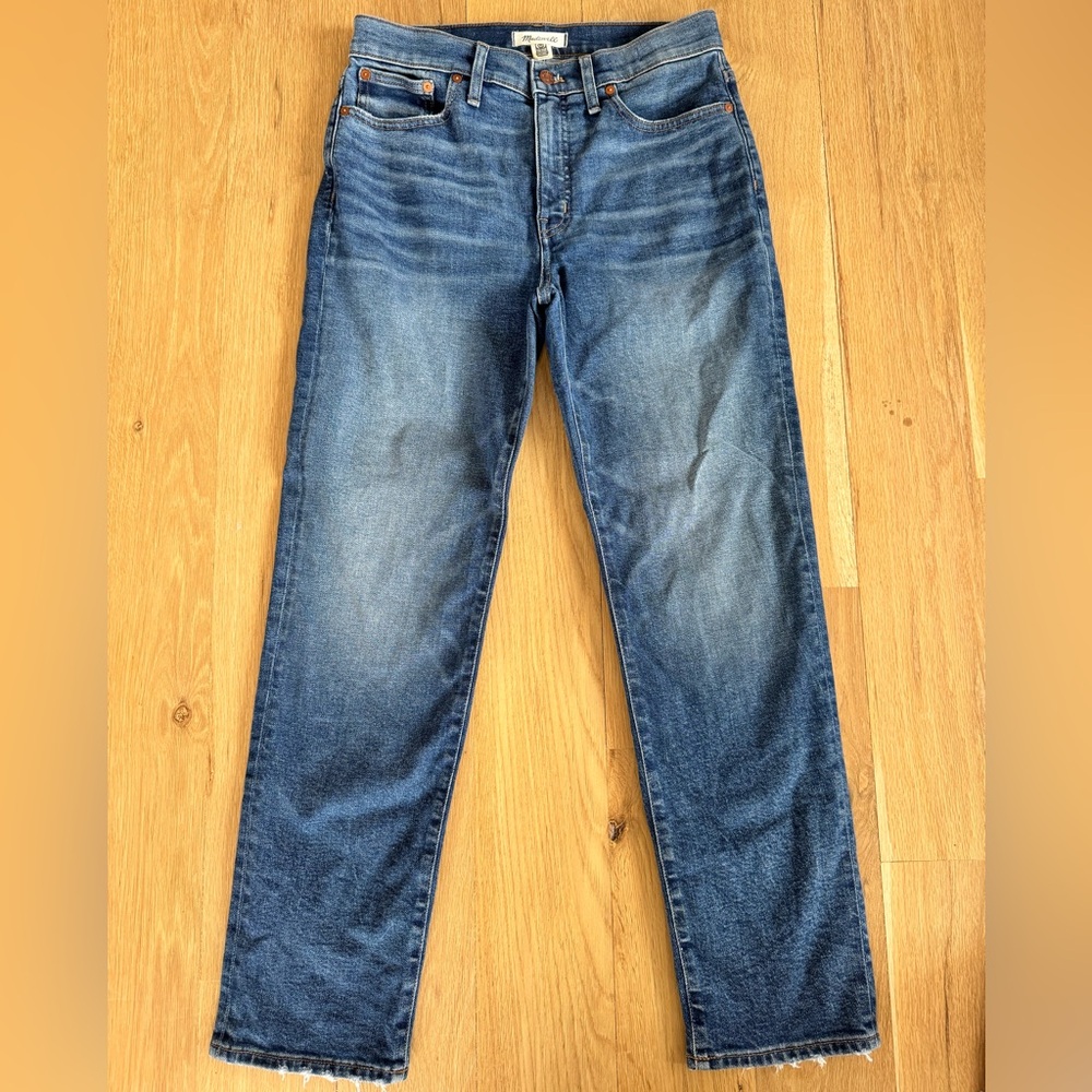 Madewell Mid Rise Straight Jeans Raw Hem Medium Wash Womens 28T